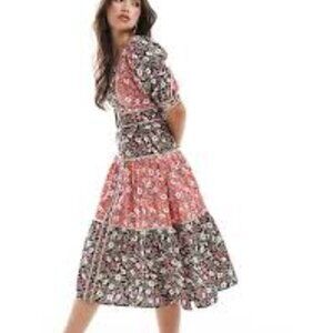 Glamourous Poplin Folk Midi Dress